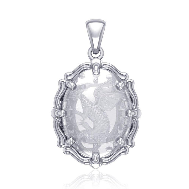 Beyond the dragons fierce presence - Sterling Silver Pendant with Genuine White Quartz TPD5122