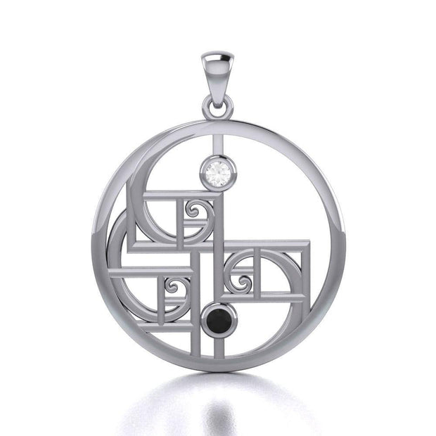 Yin Yang Golden Spiral Silver Pendant with Gemstone TPD5135