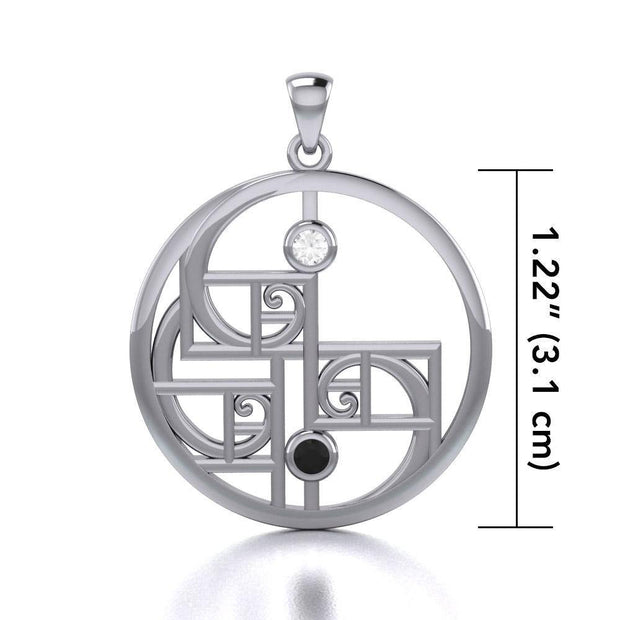 Yin Yang Golden Spiral Silver Pendant with Gemstone TPD5135