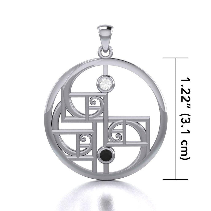 Yin Yang Golden Spiral Silver Pendant with Gemstone TPD5135 Pendant