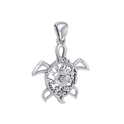 The elegant charm of the ocean ~ Sterling Silver Sea Turtle Filigree Pendant Jewelry TPD5138
