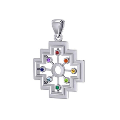 A symbol of the old cultures ~ Sterling Silver Inka Cross Pendant with Chakra Gemstone TPD5140
