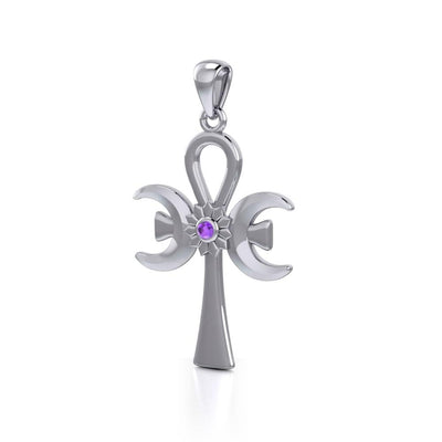 The cross of life ~ Sterling Silver Triple Goddess Ankh Pendant with Gemstone TPD5141 Pendant