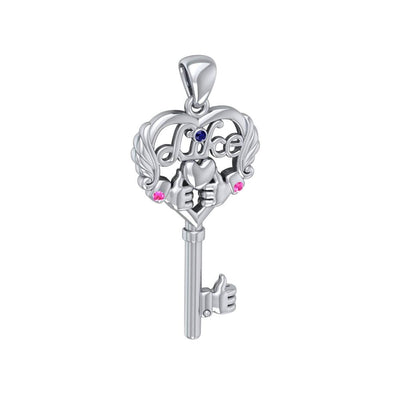 Sterling Silver Like Icon Key Heart Pendant with Gemstones TPD5142