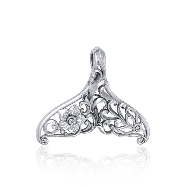 The graceful tale ~ Sterling Silver Whale Tail Filigree Pendant Jewelry TPD5145 Pendant