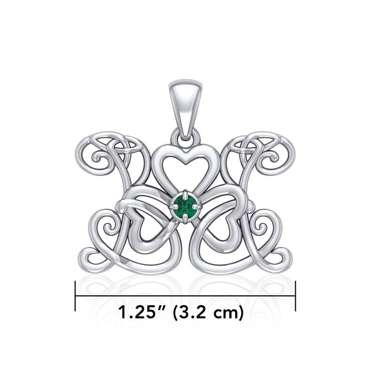 Celtic Butterfly Shamrock Clover Silver Gemstone Pendant TPD5159