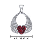 Gemstone Heart Angel Wings Silver Pendant TPD5169