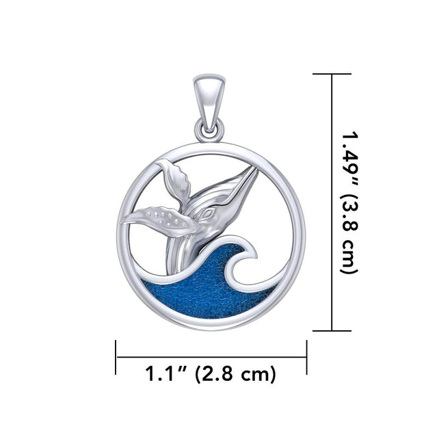Sterling Silver Whale in the Wave Pendant TPD5175