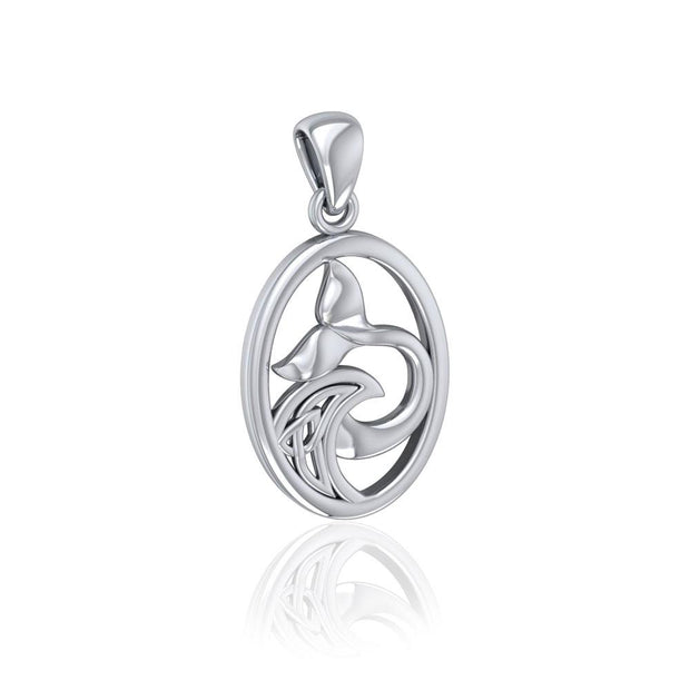 Sterling Silver Oval Whale Tail Pendant with Celtic Wave TPD5186
