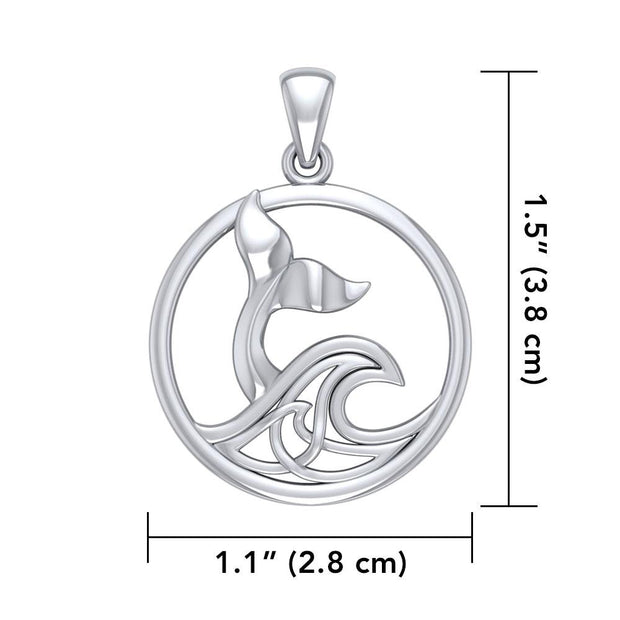 Sterling Silver Round Whale Tail Pendant with Celtic Wave TPD5187