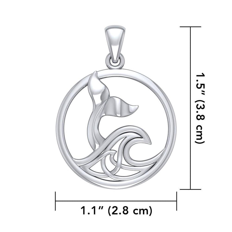 Sterling Silver Round Whale Tail Pendant with Celtic Wave TPD5187 Pendant