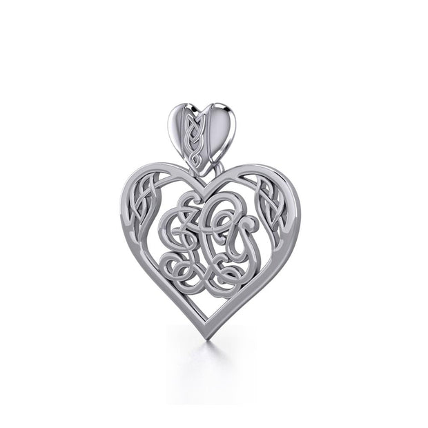 I LOVE YOU Monogramming Celtic Heart Silver Pendant TPD5195