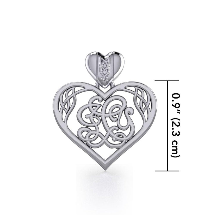 I LOVE YOU Monogramming Celtic Heart Silver Pendant TPD5195