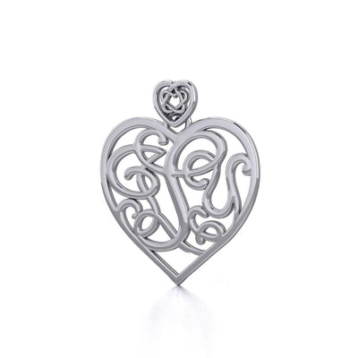 I LOVE YOU Monogramming with Celtic Heart Bail Silver Pendant TPD5196