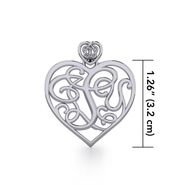 I LOVE YOU Monogramming with Celtic Heart Bail Silver Pendant TPD5196