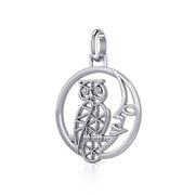 Silver Flower of Life Owl on The Moon Pendant TPD5300