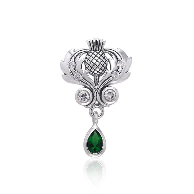 Renowned affirmation of Celtic tradition ~Sterling Silver Jewelry Scottish Thistle Pendant with Gemstone accent TPD687