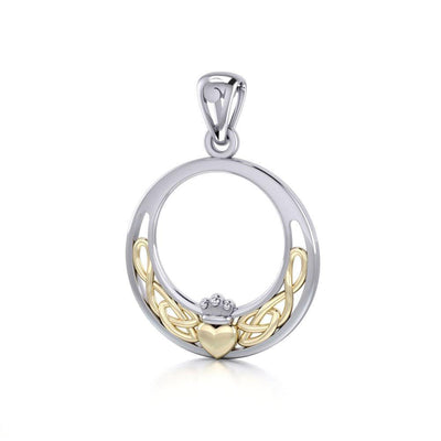 A pure love beyond ages ~ Celtic Knotwork Irish Claddagh Sterling Silver Pendant with Gold accent TPV1442