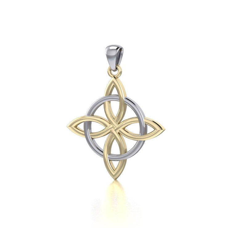 Celtic Quaternary Knot Silver and 14K Gold accent Pendant TPV554