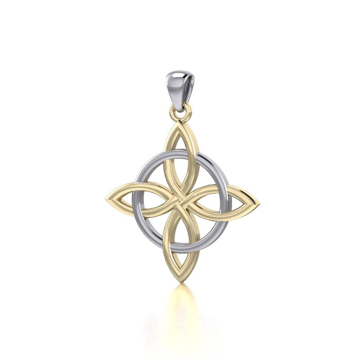 Celtic Quaternary Knot Silver and 14K Gold accent Pendant TPV554