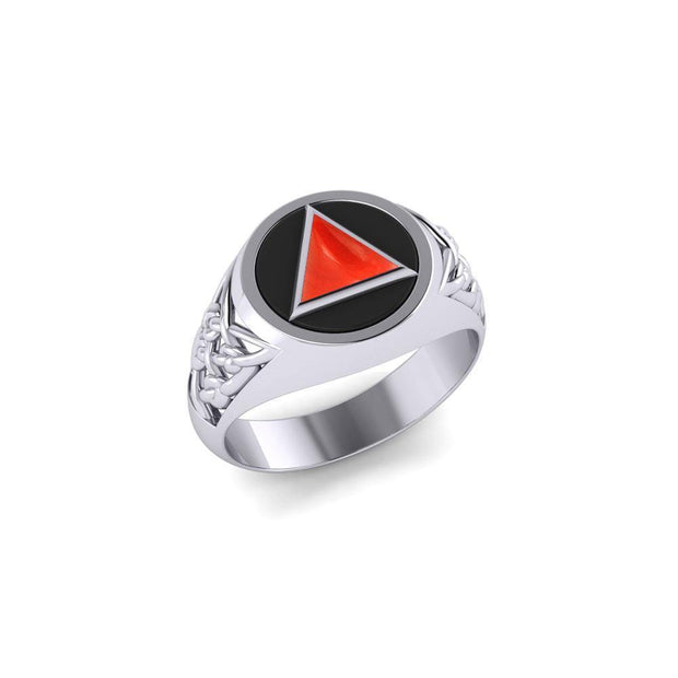 Celtic AA Recovery Symbol Silver Ring with Gemstone TR1020