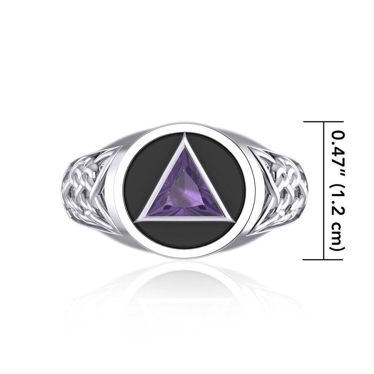 Celtic AA Recovery Symbol Silver Ring with Gemstone TR1020