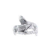 Wolf Pair Silver Ring TR1397