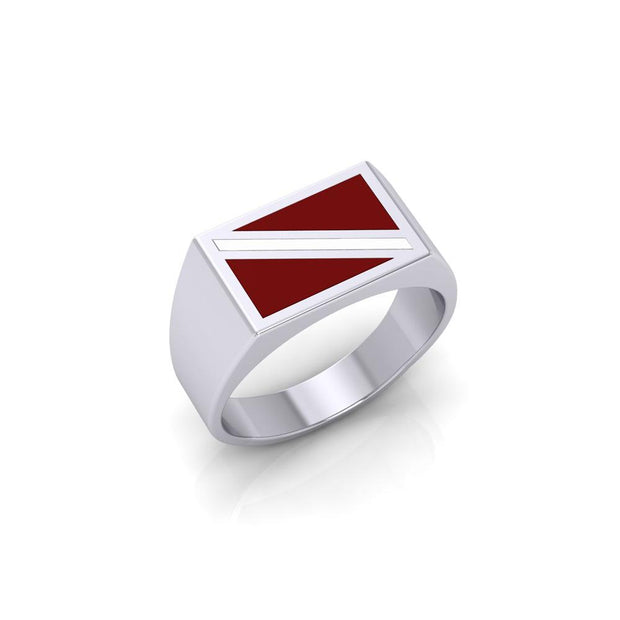 Red and White Dive Flag Silver Ring TR1796