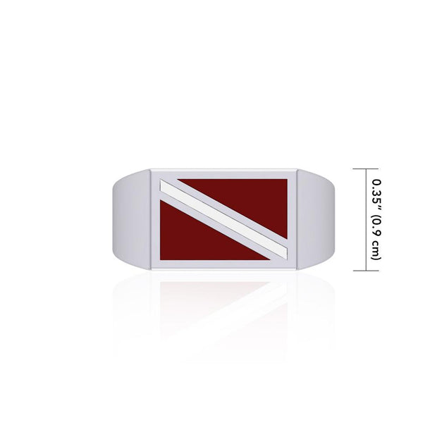 Red and White Dive Flag Silver Ring TR1796