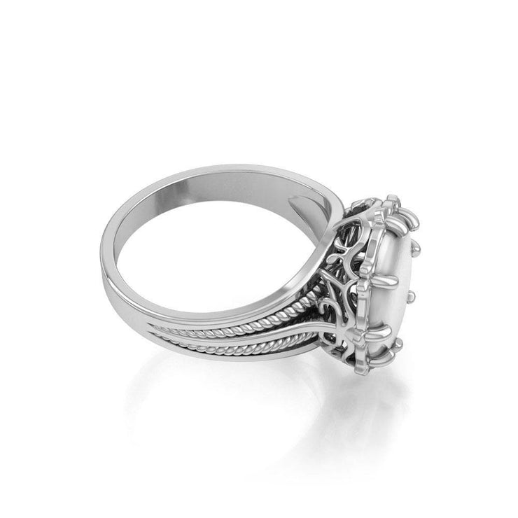 A Hidden Pentagram Silver Ring with Genuine White Quartz TR3765