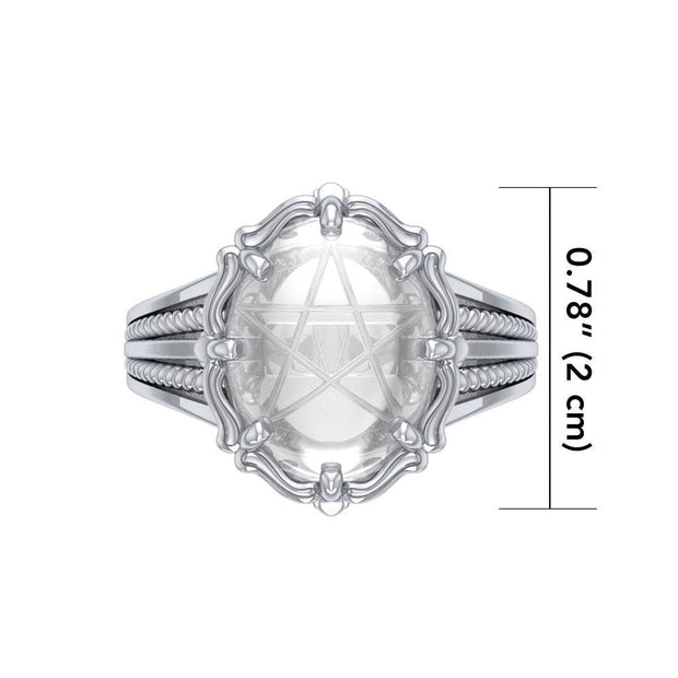 A Hidden Pentagram Silver Ring with Natural Clear Quartz TR3765 Ring