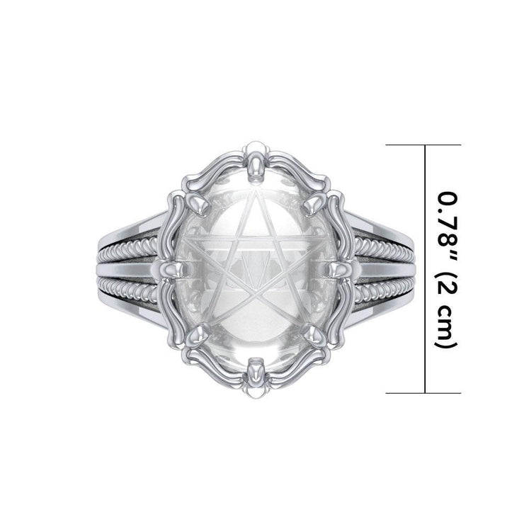 A Hidden Pentagram Silver Ring with Genuine White Quartz TR3765