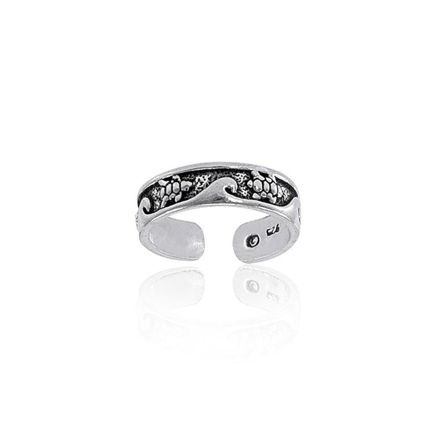 Sea turtles paddling on their way through the waves ~ Sterling Silver Toe Ring TR608