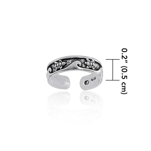 Sea turtles paddling on their way through the waves ~ Sterling Silver Toe Ring TR608