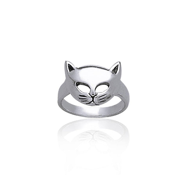 Lift up your playful spirits ~ Sterling Silver Cat Mask Ring TR687