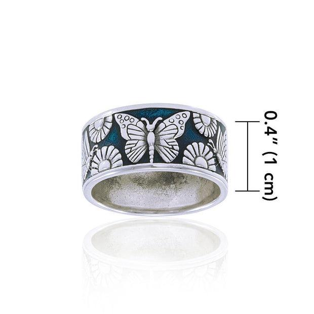 In a multicolored world of flowers and butterflies ~ Sterling Silver Jewelry Ring TRI104