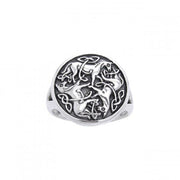 A stylized equestrian triquetra ~ Celtic Knotwork Horse Sterling Silver Ring TRI1113