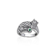 Drawn to the interesting Celtic Cat ~ Sterling Silver Jewelry Ring with Gemstone TRI141 Ring