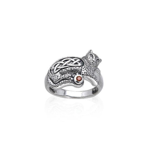 Drawn to the interesting Celtic Cat ~ Sterling Silver Jewelry Ring with Gemstone TRI141