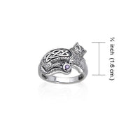 Drawn to the interesting Celtic Cat ~ Sterling Silver Jewelry Ring with Gemstone TRI141