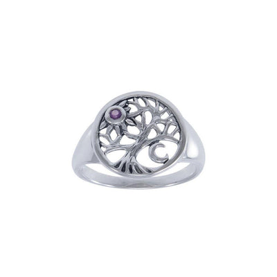 Journey through Life and Universe ~ Sterling Silver Tree of Life Ring with Moon and Sun Gemstone TRI1538