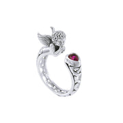 Sterling Silver Celtic Cupid Ring with Gemstone Created Ruby TRI1635