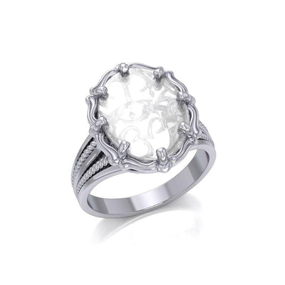 Om Sterling Silver Ring with Genuine White Quartz TRI1713