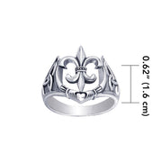 A powerful combination of Celtic elements ~ Sterling Silver Jewelry Ring in Fleur-de-Lis and Claddagh TRI172 Ring