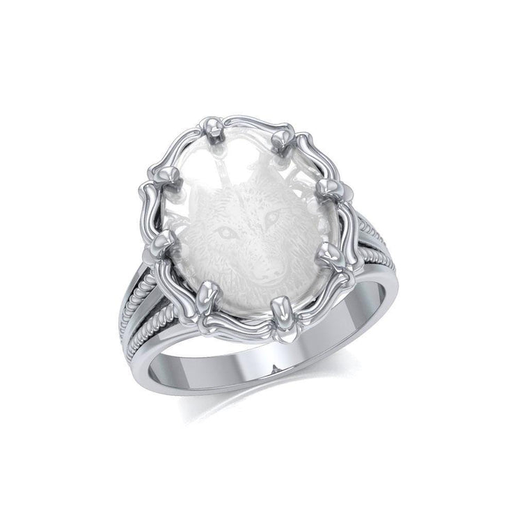 Wolf Sterling Silver Ring with Genuine White Quartz TRI1725 Ring