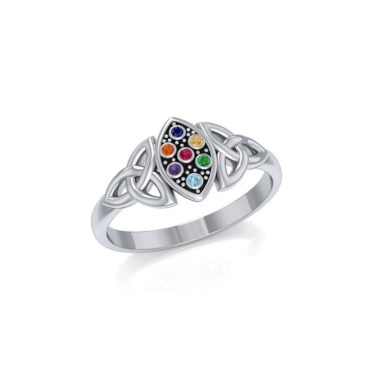 Live in the present moment ~ Celtic Knotwork Trinity Sterling Silver Ring with Chakra Gemstones TRI1733