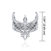 Phoenix with Fleur De Lis Sterling Silver Ring TRI1742