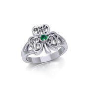 HBD Happy Birthday Monogramming Shamrock Clover Silver Gemstone Ring TRI1751 Ring