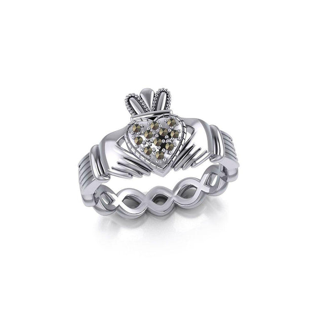 Infinity Claddagh Silver Ring with Marcasite TRI1903