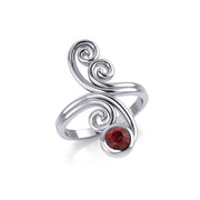 Modern Abstract Silver Ring with Round Gemstone TRI1922